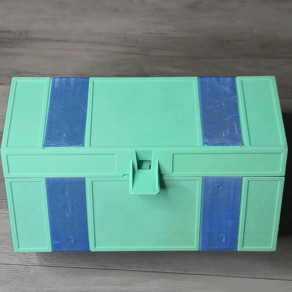 RolyKit Green Blue Tool Box Craft Fishing Sewing Organizer Tackle Unused Vtg
